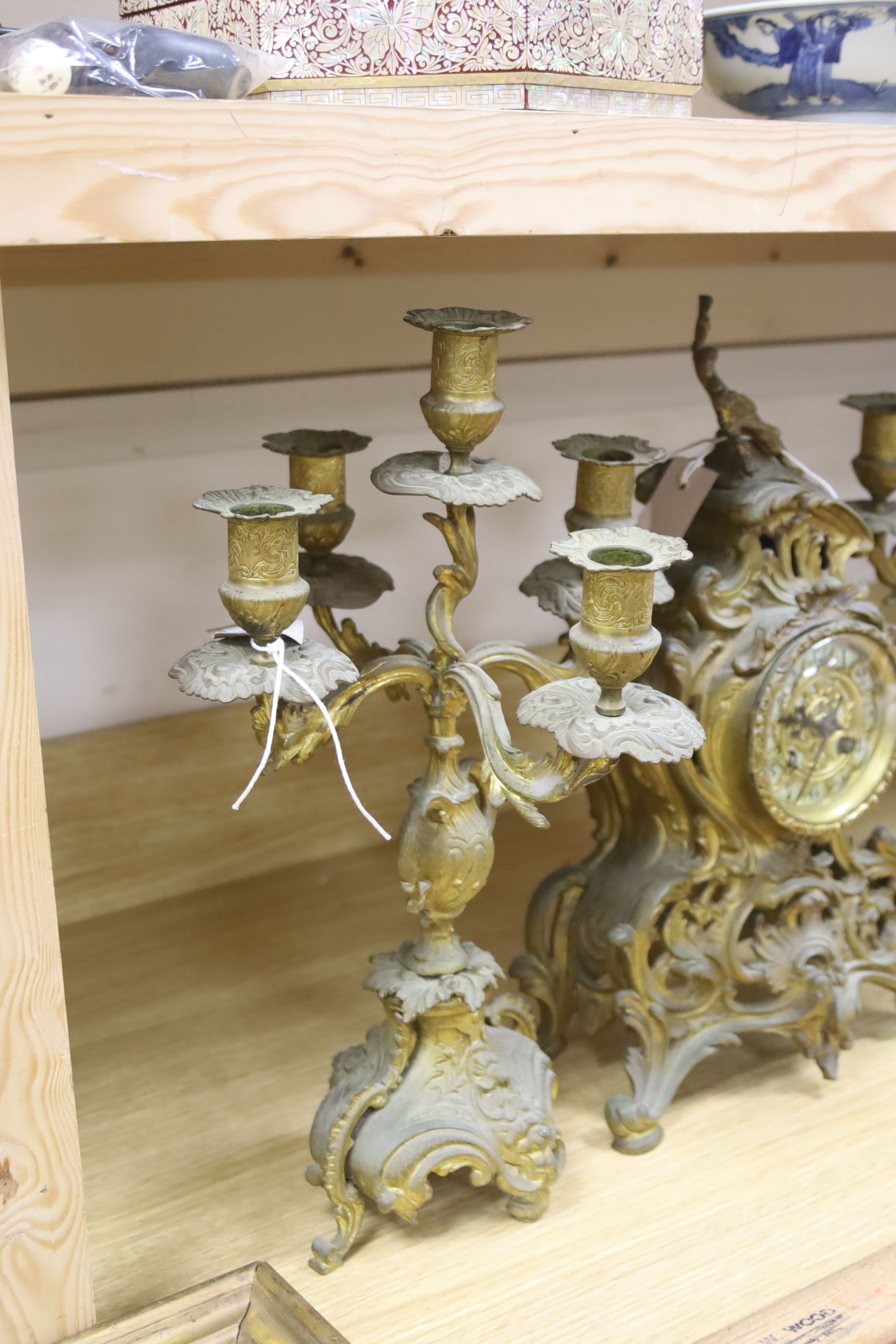 A 19th century French ormolu clock garniture, height 40cm